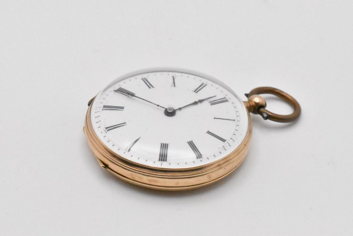 L Roberts Genève 8 Jewell Half Hunter Romain Numeral 14k Gold Pocket Watch-photo-4
