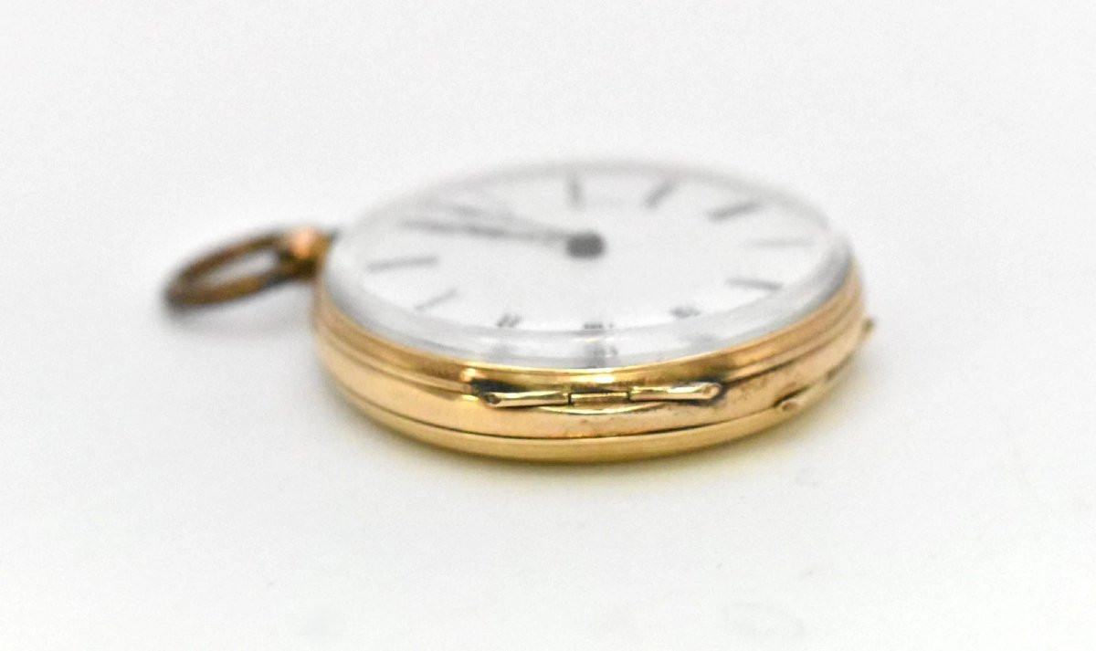 L Roberts Genève 8 Jewell Half Hunter Romain Numeral 14k Gold Pocket Watch-photo-2