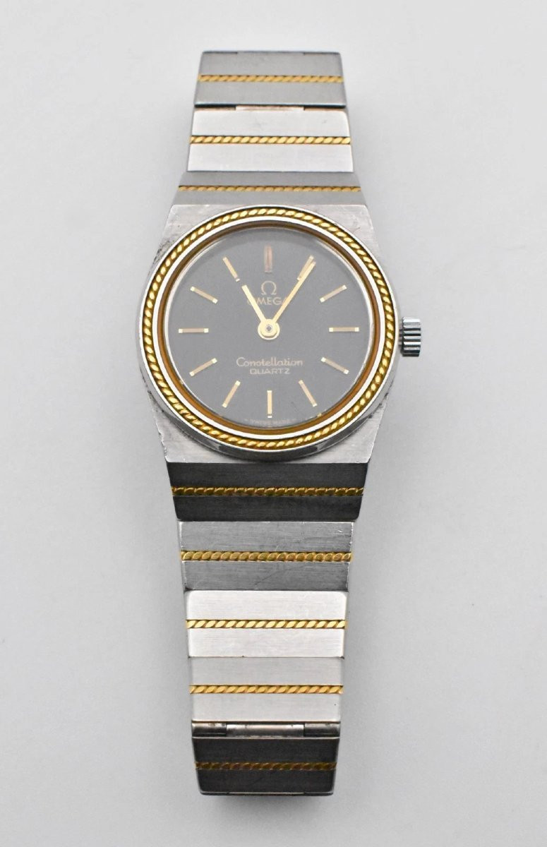 Montre-bracelet vintage Omega Constellation à quartz pour femme, en or 18 carats et acier-photo-2