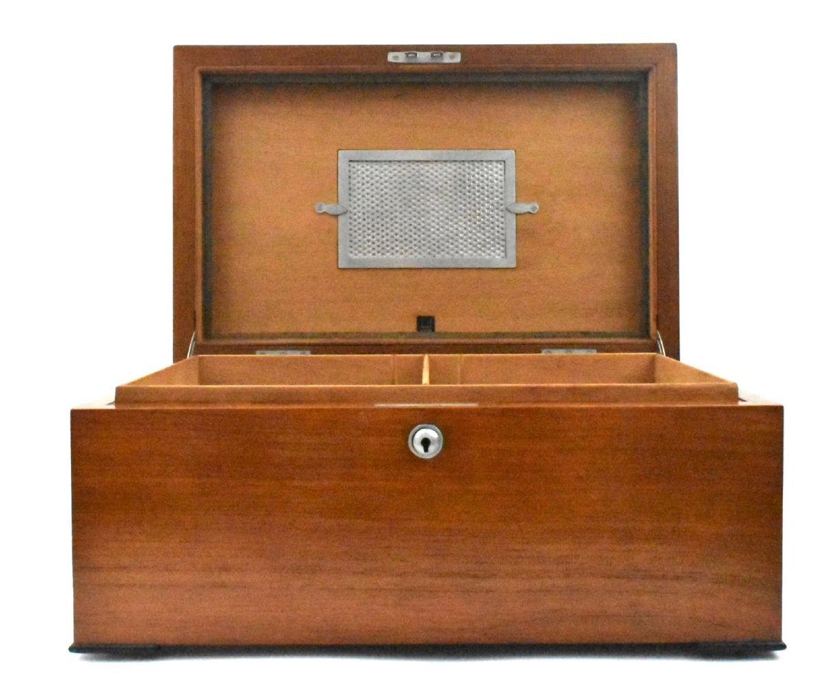 Grande cave à cigares vintage Alfred Dunhill – Coffret en bois avec humidificateur-photo-3