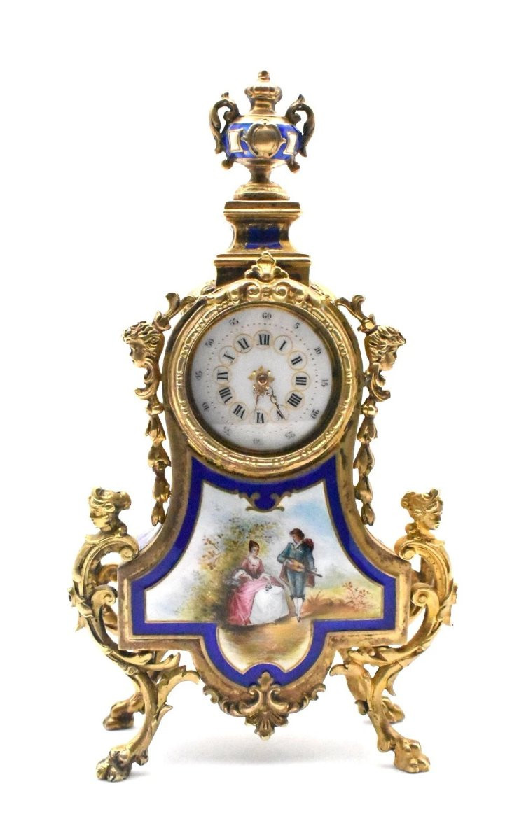 Horloge miniature ancienne française en vermeil doré et émail, vers 19e siècle-photo-2