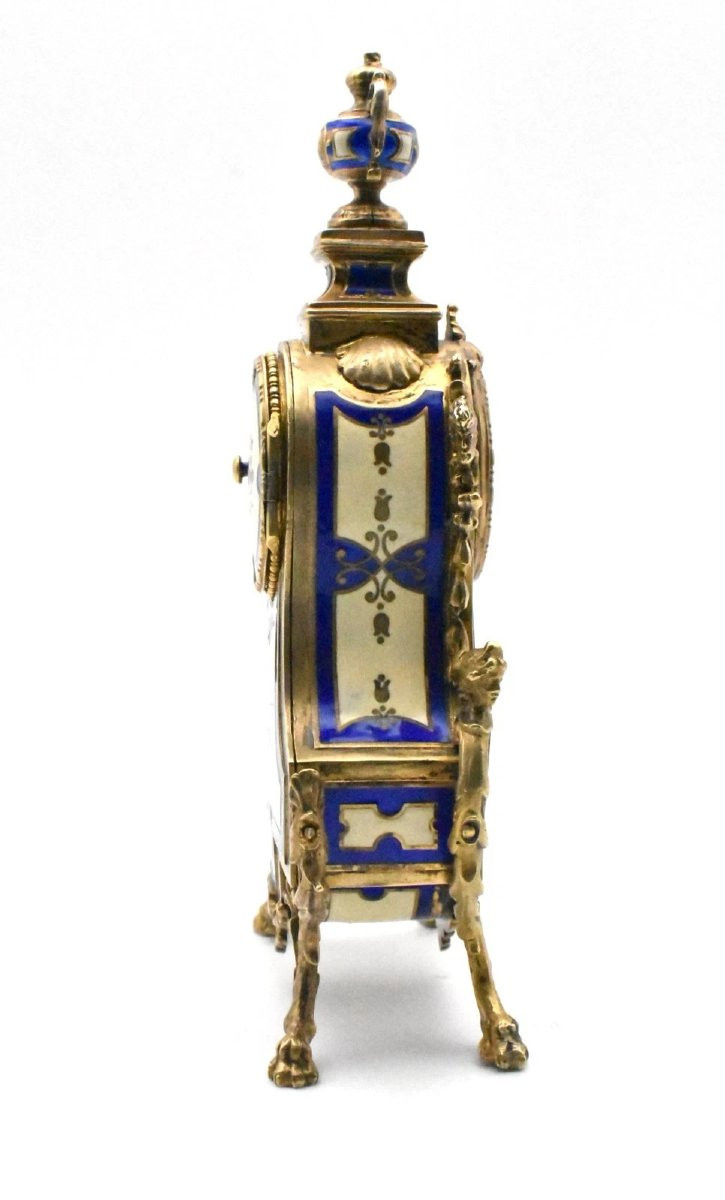 Horloge miniature ancienne française en vermeil doré et émail, vers 19e siècle-photo-3