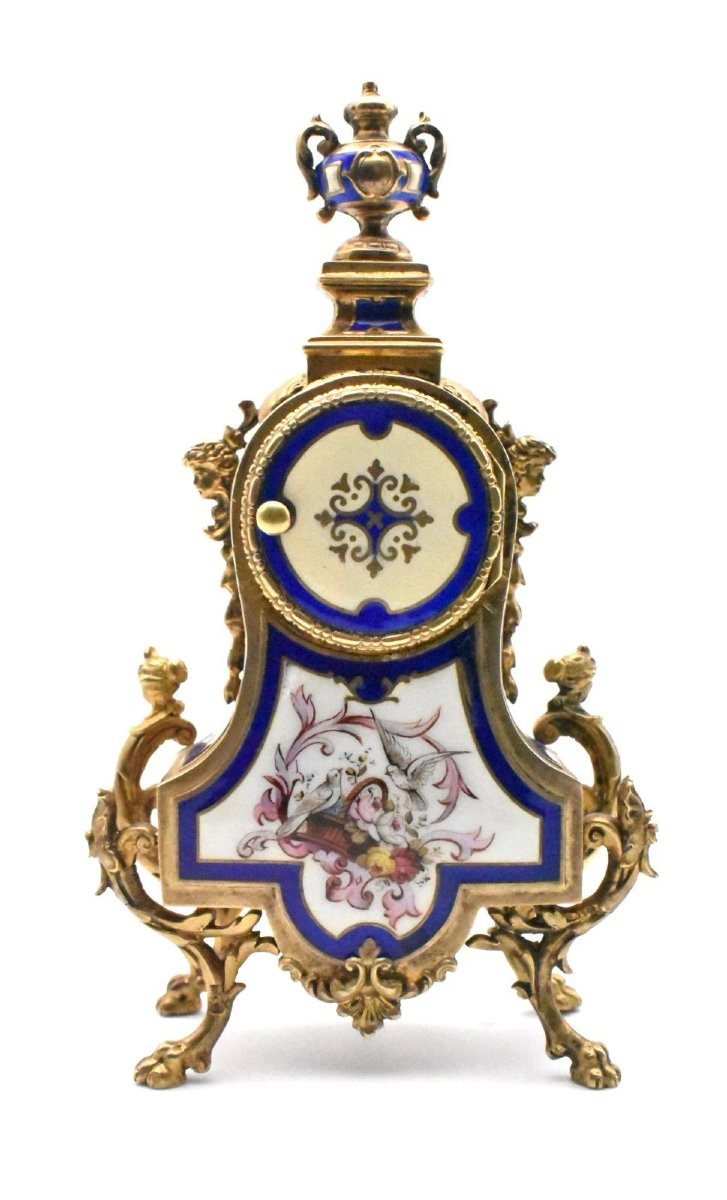 Horloge miniature ancienne française en vermeil doré et émail, vers 19e siècle-photo-4