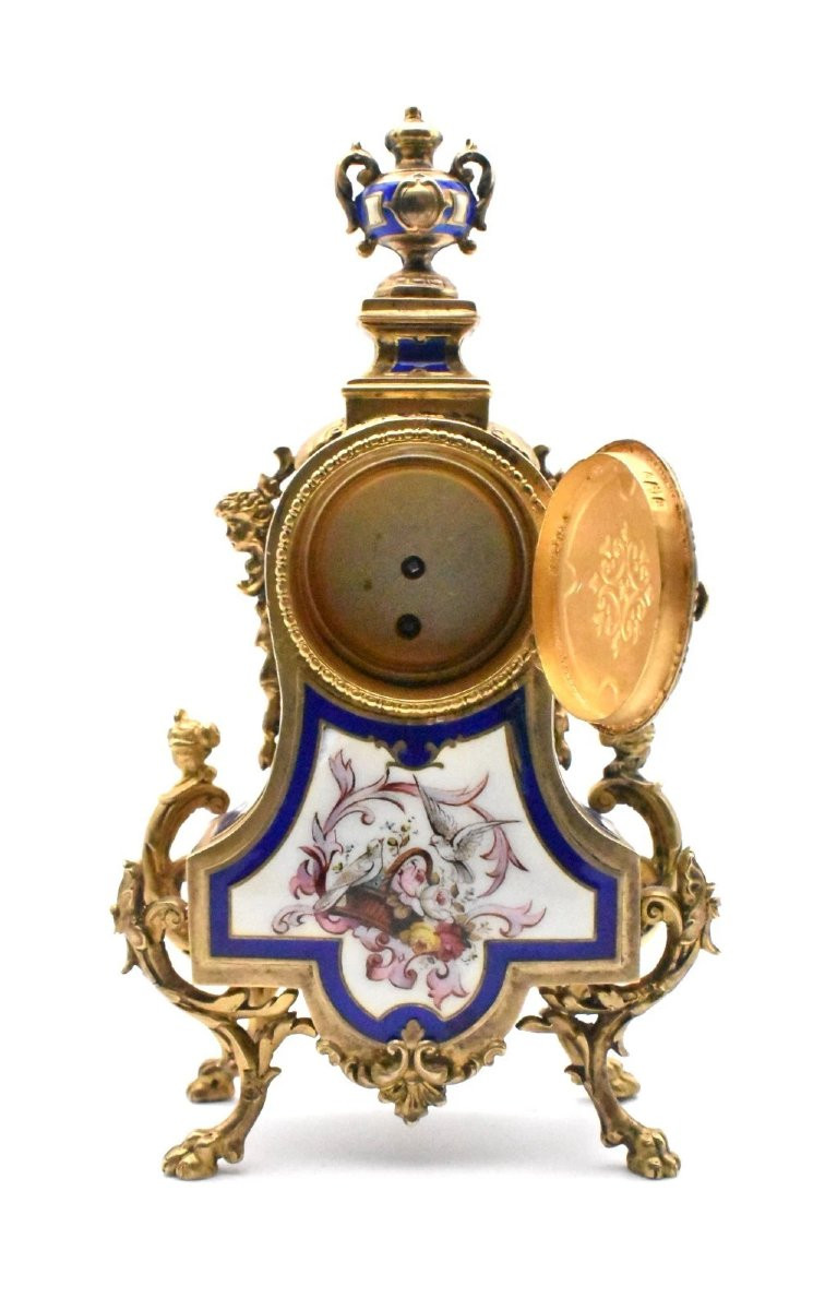 Horloge miniature ancienne française en vermeil doré et émail, vers 19e siècle-photo-1