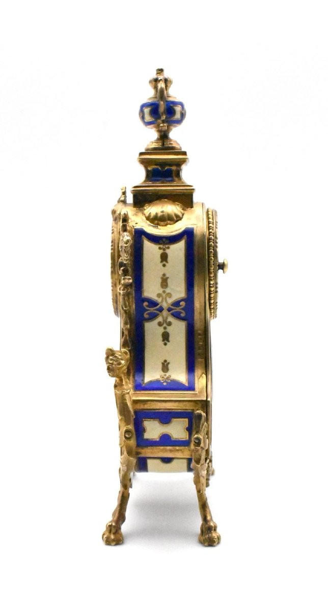 Horloge miniature ancienne française en vermeil doré et émail, vers 19e siècle-photo-2