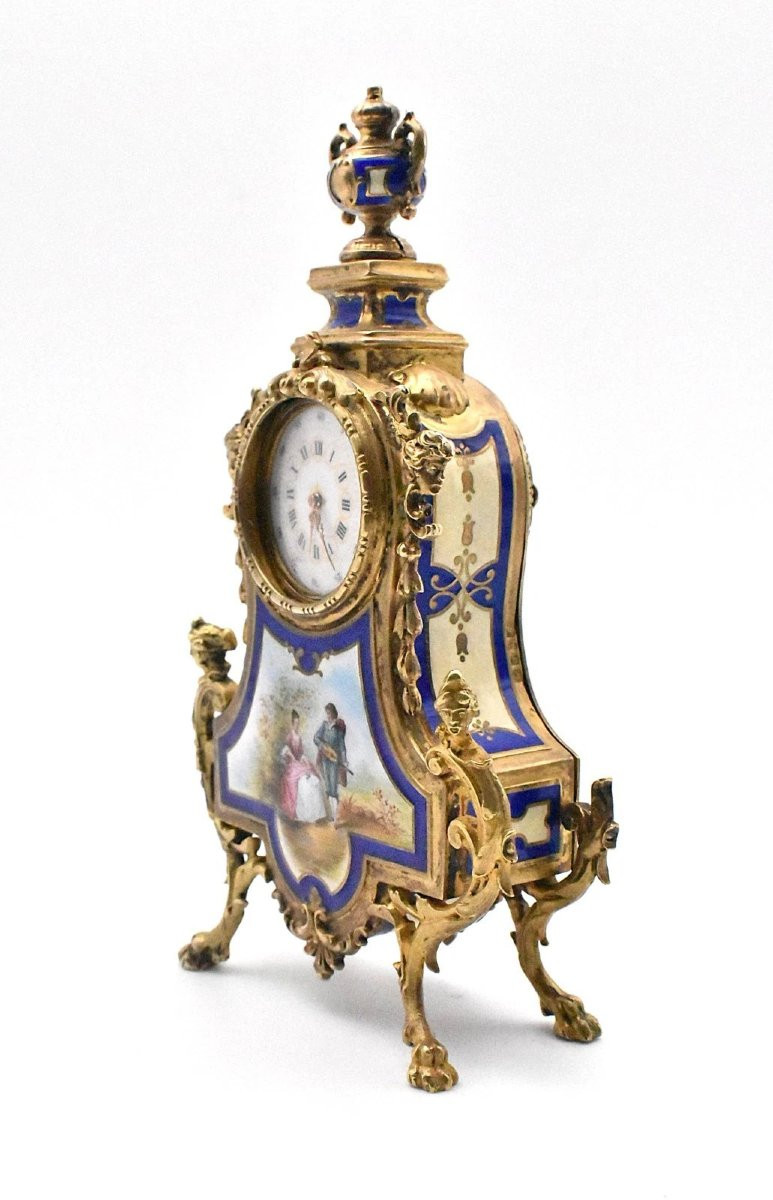Horloge miniature ancienne française en vermeil doré et émail, vers 19e siècle-photo-3