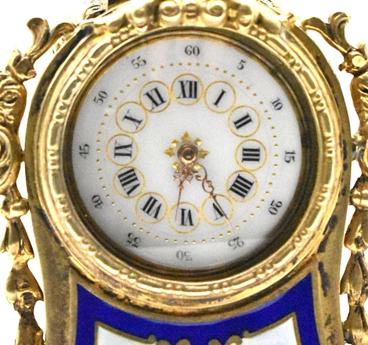 Horloge miniature ancienne française en vermeil doré et émail, vers 19e siècle-photo-5