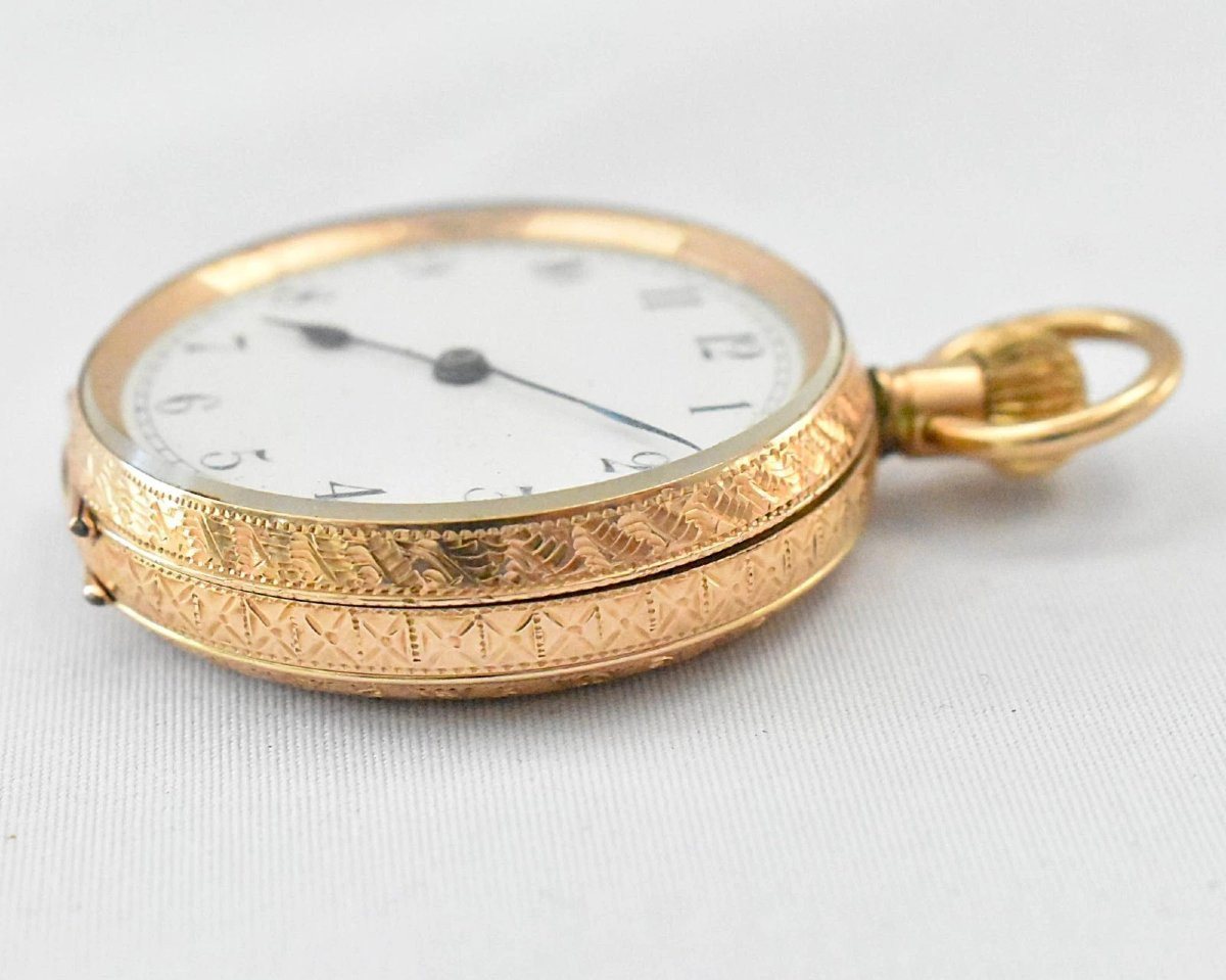 Montre de poche demi-savonnette en or 12 carats-photo-4