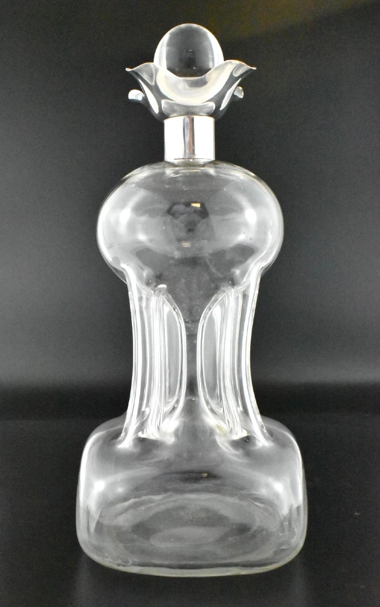 A Large Glug Glug" Decanter 1925 With Silver Top By Hukin & Heath Ltd