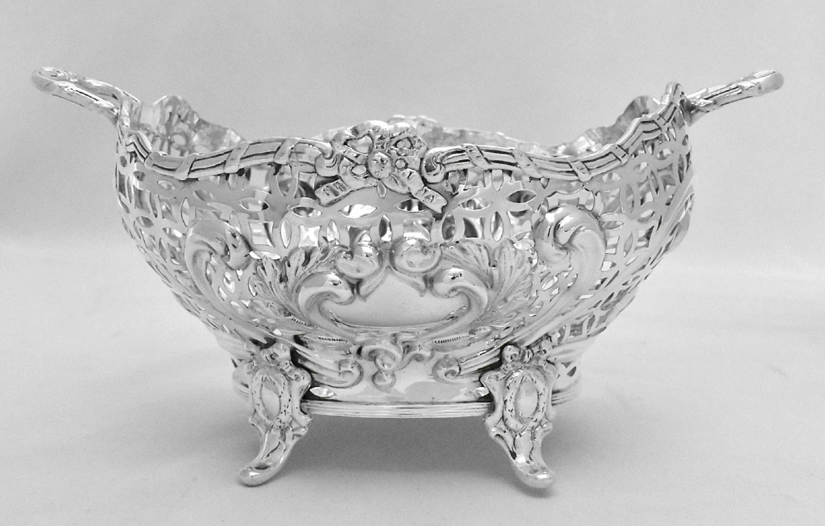Antique Victorian Solid Silver Pieced Twin Handled Bowl By Henry Matthews 1894