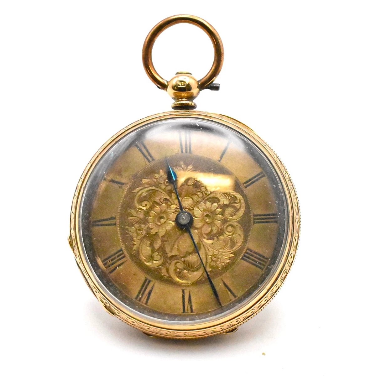 J W Benson 18ct Gold Victorian Fob Watch With Floral Engraving To Face And Back-photo-2
