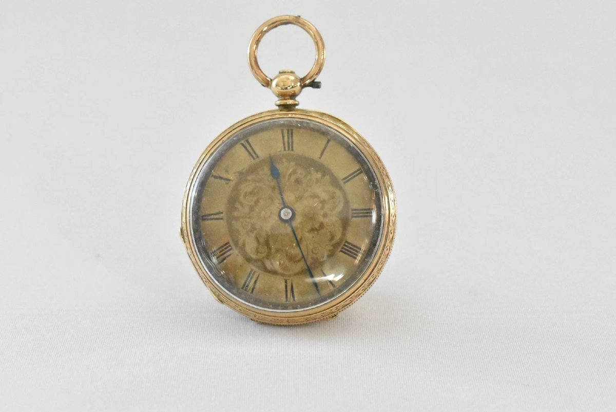 J W Benson 18ct Gold Victorian Fob Watch With Floral Engraving To Face And Back-photo-3