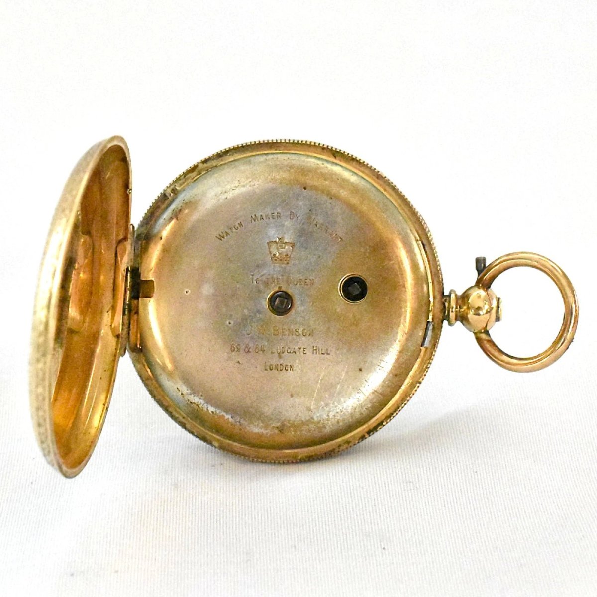 J W Benson 18ct Gold Victorian Fob Watch With Floral Engraving To Face And Back-photo-1