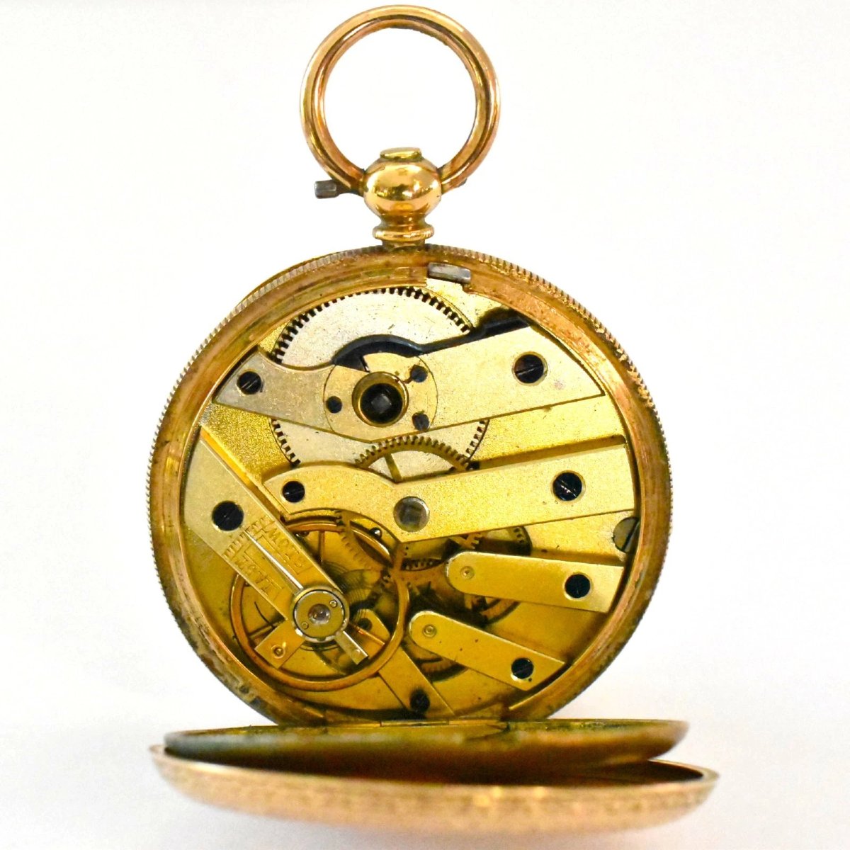 J W Benson 18ct Gold Victorian Fob Watch With Floral Engraving To Face And Back-photo-2