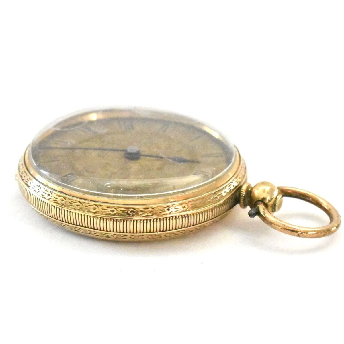J W Benson 18ct Gold Victorian Fob Watch With Floral Engraving To Face And Back-photo-4