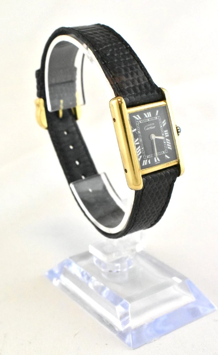 Le Must De Cartier Tank Watch 18ct Gold Plate On Sterling Silver Box & Paperwork-photo-3