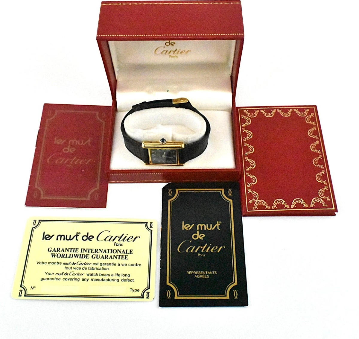 Le Must De Cartier Tank Watch 18ct Gold Plate On Sterling Silver Box & Paperwork