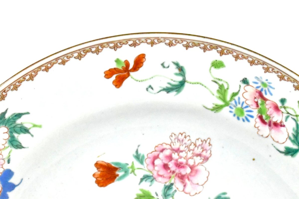 Assiette ancienne chinoise Famille Rose Qing | Motifs oiseaux et fleurs, XVIIIe siècle-photo-3