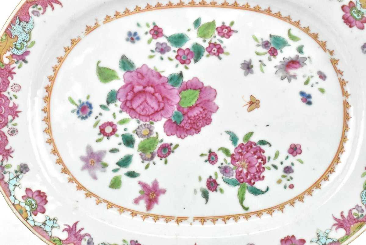Paire de plats/plats en porcelaine chinoise antique Famille Rose du XVIIIe siècle-photo-3