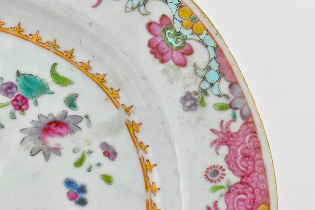 Paire de plats/plats en porcelaine chinoise antique Famille Rose du XVIIIe siècle-photo-4