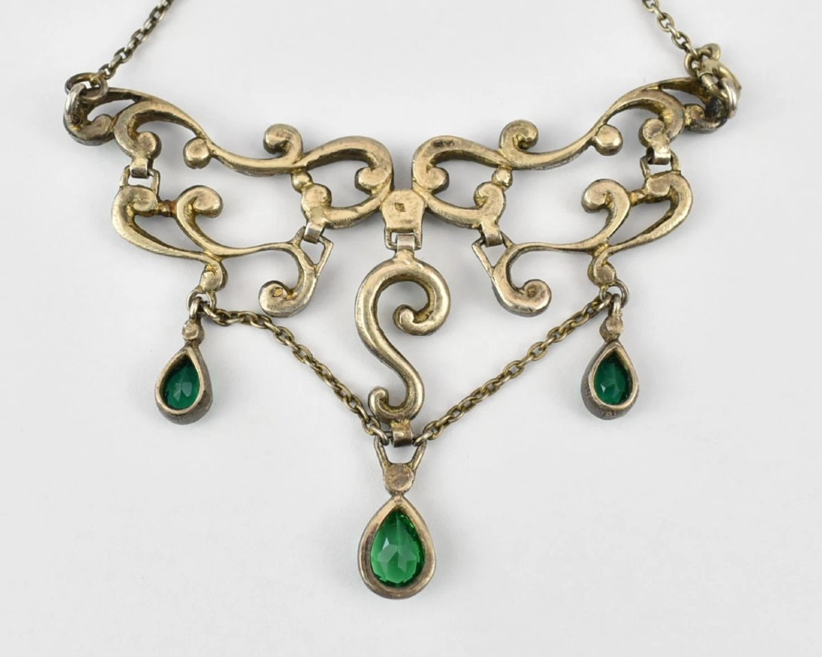 Collier avec pendentif en pierre d'émeraude victorienne sur argent sterling-photo-1