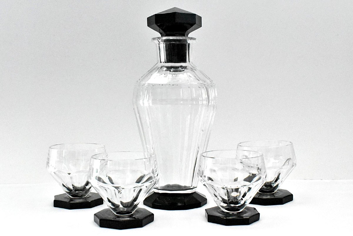 Service à liqueur Art Déco en cristal Val Saint Lambert « Montmartre », datant des années 1930