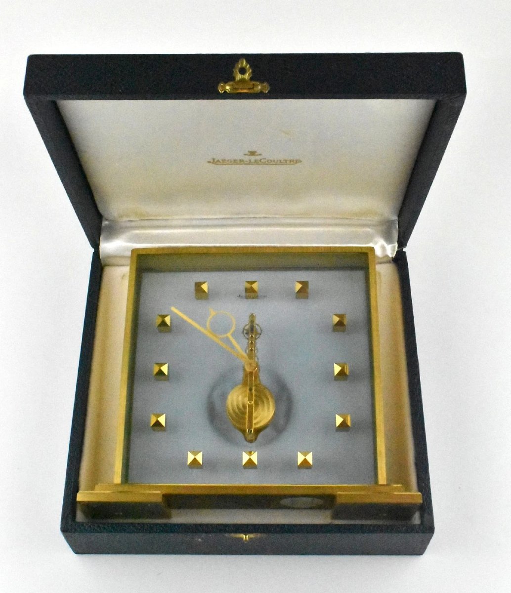 Jaeger-lecoultre Brass 8 - Day Straight Lined Skeleton Mantel Clock -1950 Boxed-photo-2