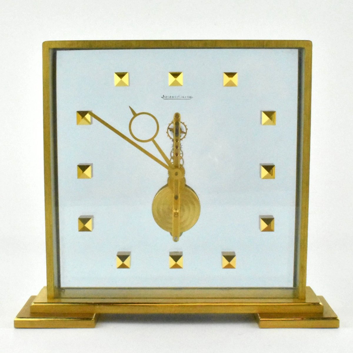 Jaeger-lecoultre Brass 8 - Day Straight Lined Skeleton Mantel Clock -1950 Boxed-photo-4