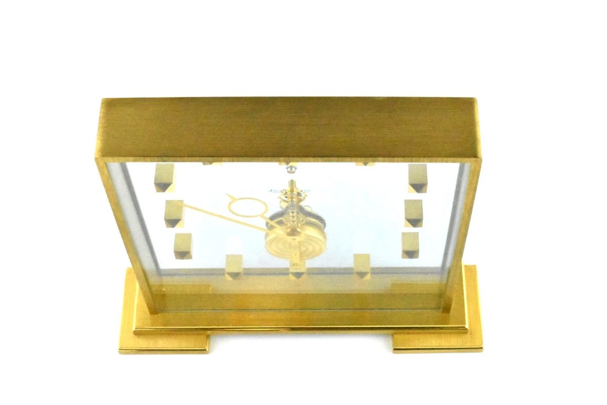 Jaeger-lecoultre Brass 8 - Day Straight Lined Skeleton Mantel Clock -1950 Boxed-photo-7
