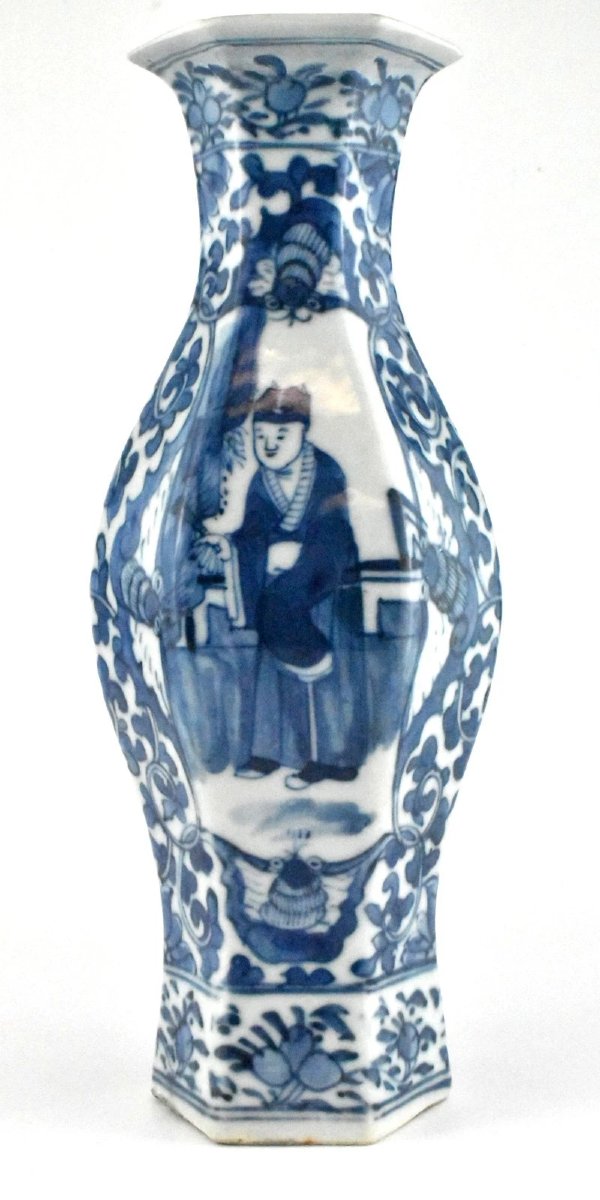 Pair Of Antique Qing Chinese Blue & White Porcelain Vases Kangxi Marks Ca 19thc-photo-2