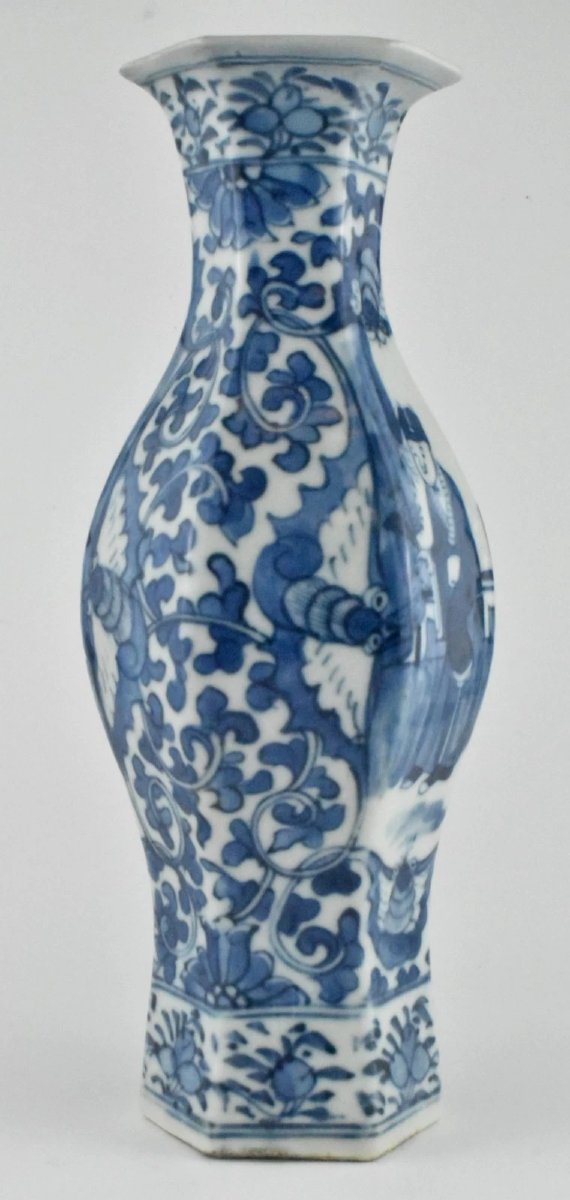 Pair Of Antique Qing Chinese Blue & White Porcelain Vases Kangxi Marks Ca 19thc-photo-4