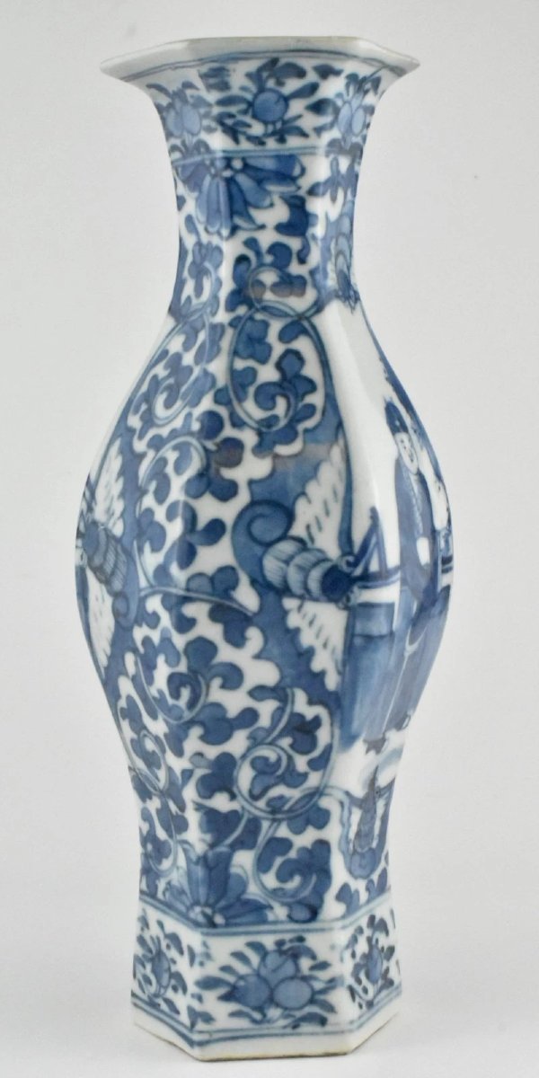 Pair Of Antique Qing Chinese Blue & White Porcelain Vases Kangxi Marks Ca 19thc-photo-3