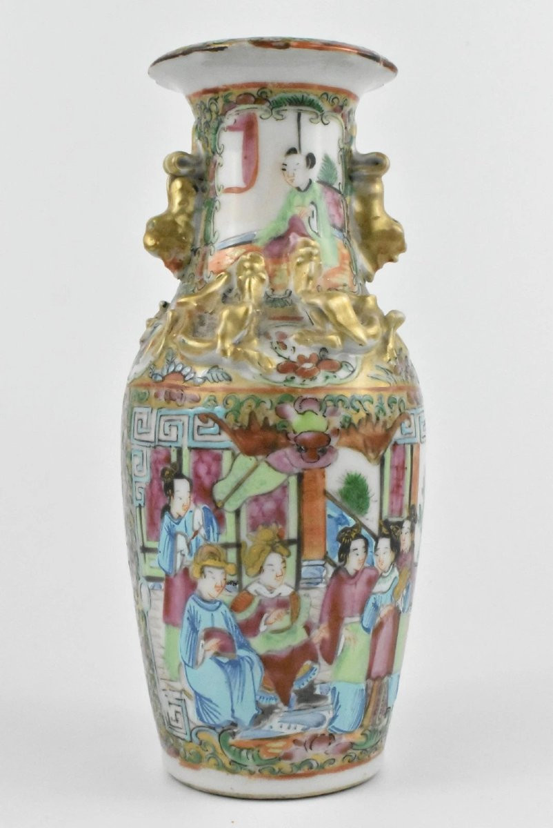 Paire de vases peints à la main en porcelaine de Canton, Chine, fin du XIXe siècle-photo-2
