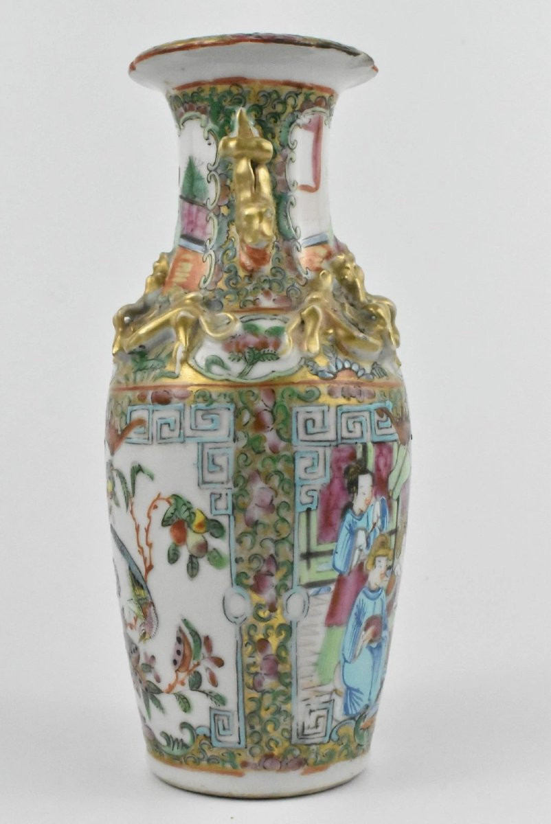 Paire de vases peints à la main en porcelaine de Canton, Chine, fin du XIXe siècle-photo-3
