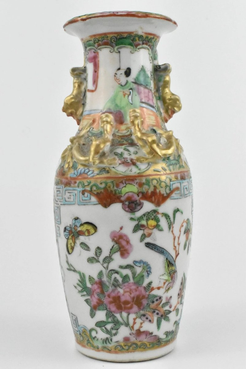 Paire de vases peints à la main en porcelaine de Canton, Chine, fin du XIXe siècle-photo-4