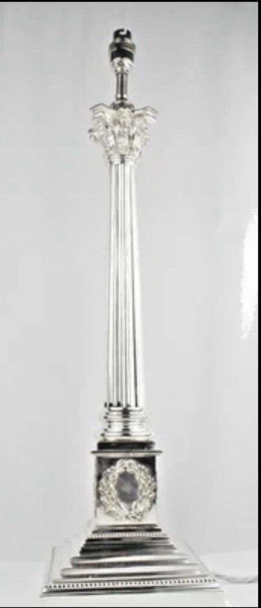 Lampe de table antique victorienne en forme de colonne corinthienne plaquée argent, vers le XIX-photo-8