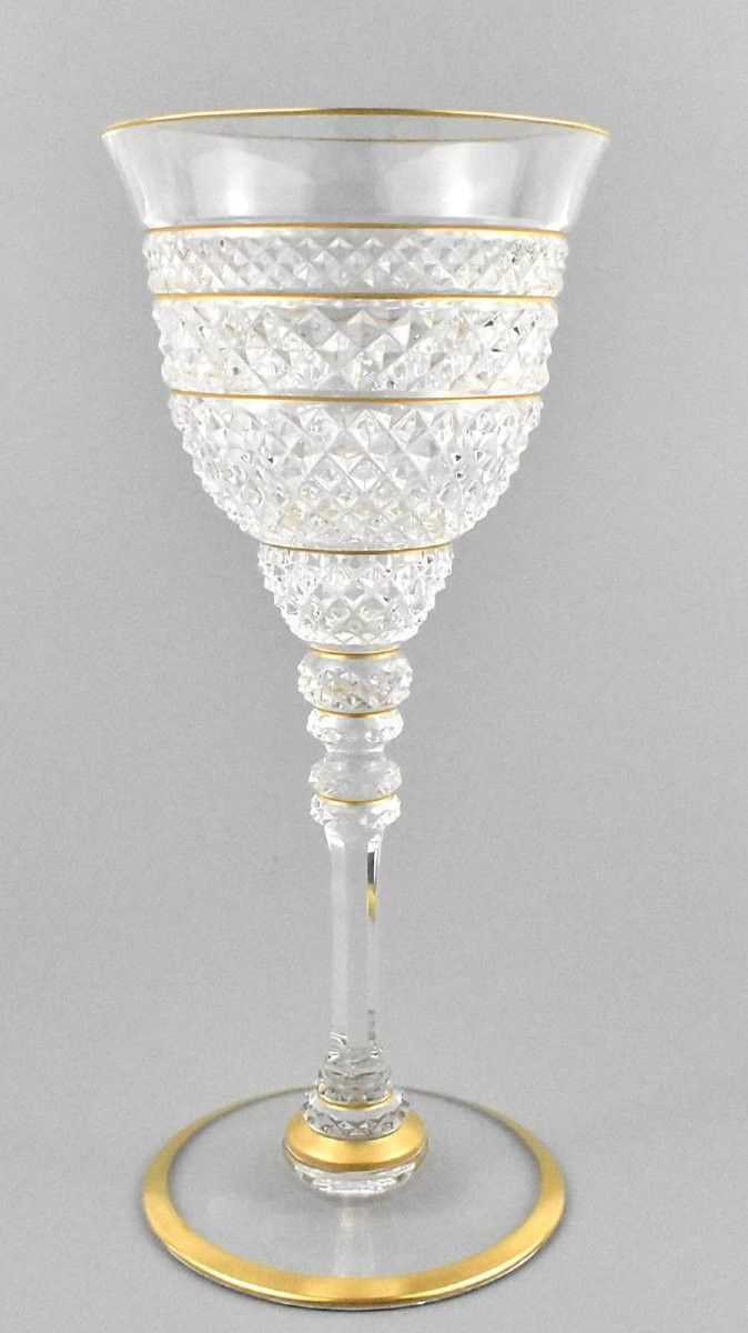 A Pair Of Vintage Saint-louis Extravagance Crystal Wine Glasses / Goblets-photo-2
