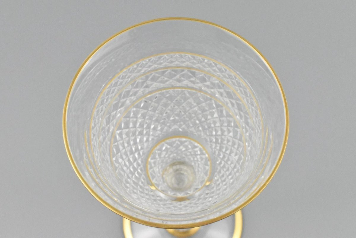 A Pair Of Vintage Saint-louis Extravagance Crystal Wine Glasses / Goblets-photo-2