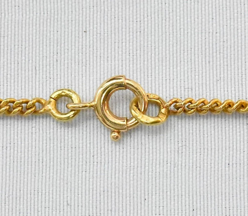 Vintage Mid Century 18ct Gold Mounted Coral Pendant With Chain Link Necklace-photo-1