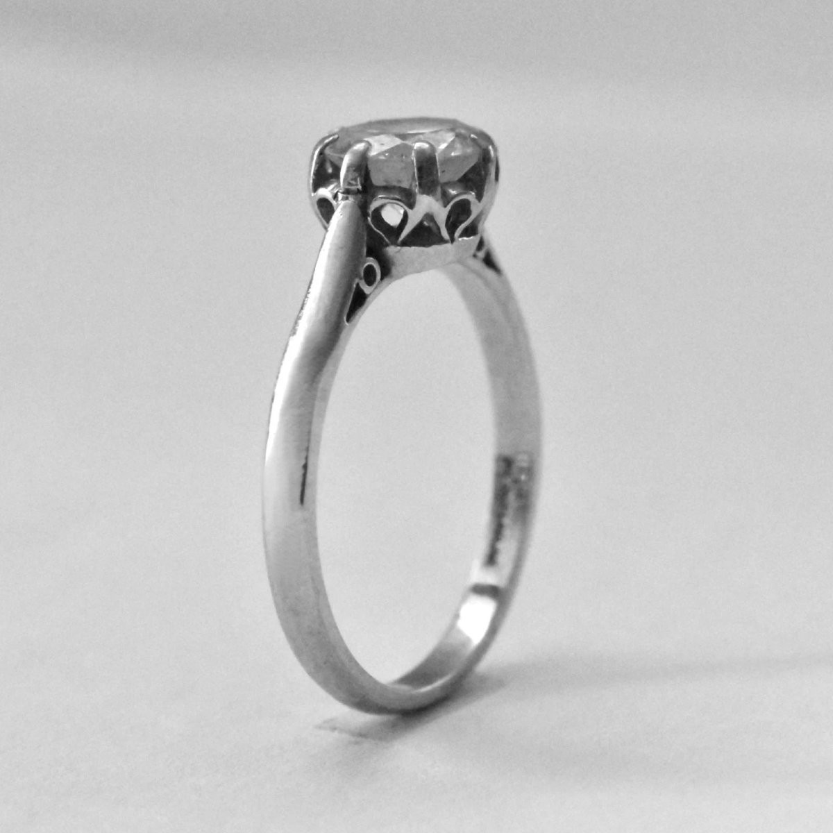 Edwardian Platinum Diamond Solitaire Ring – Old European Cut – 1.25ct –-photo-3