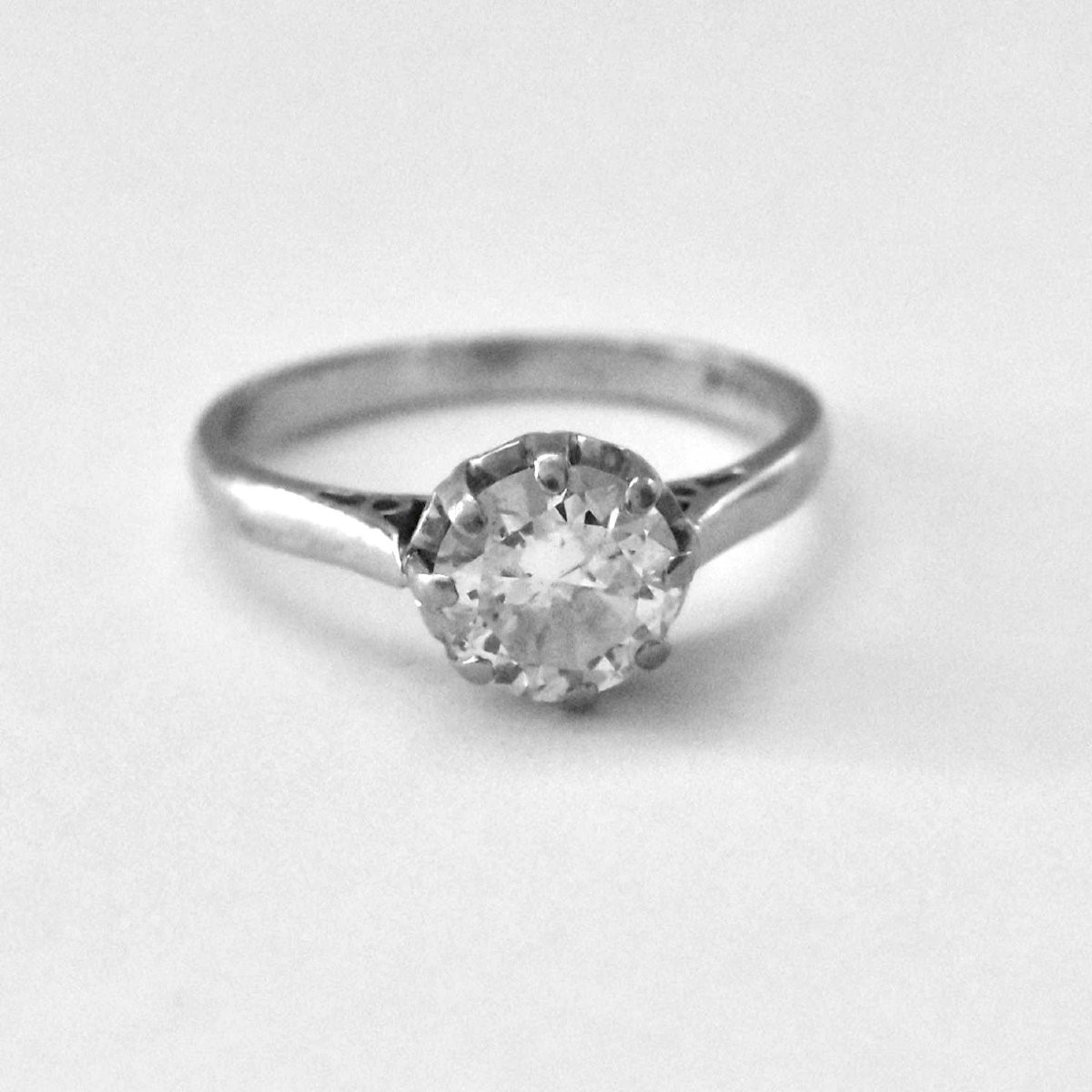 Edwardian Platinum Diamond Solitaire Ring – Old European Cut – 1.25ct –-photo-1