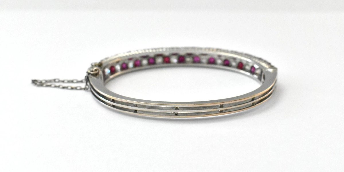 French Belle époque 18ct White Gold 3 Ct Diamond & 4.5 Ct Ruby Bangle Ca 1900-photo-4