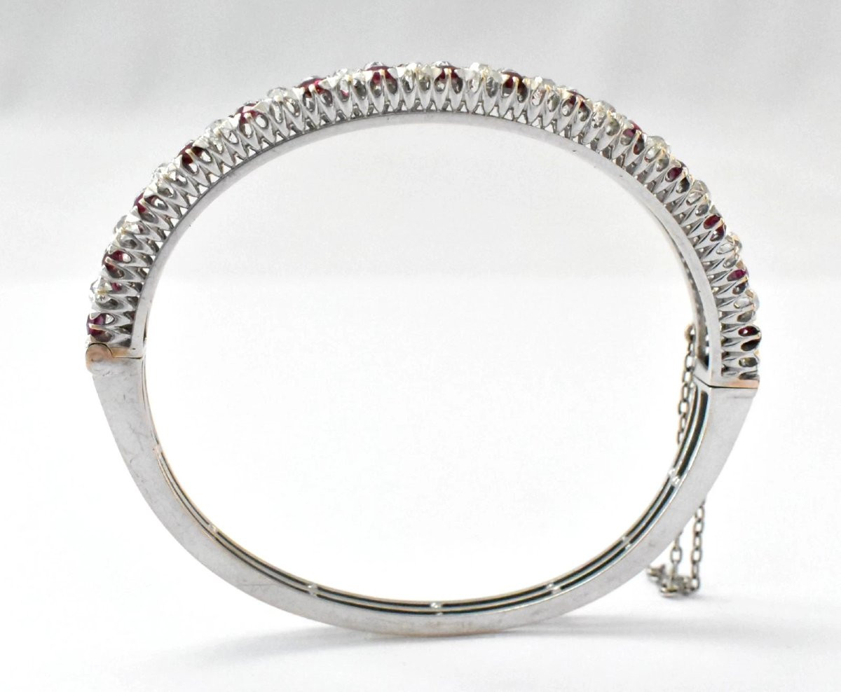 French Belle époque 18ct White Gold 3 Ct Diamond & 4.5 Ct Ruby Bangle Ca 1900-photo-2