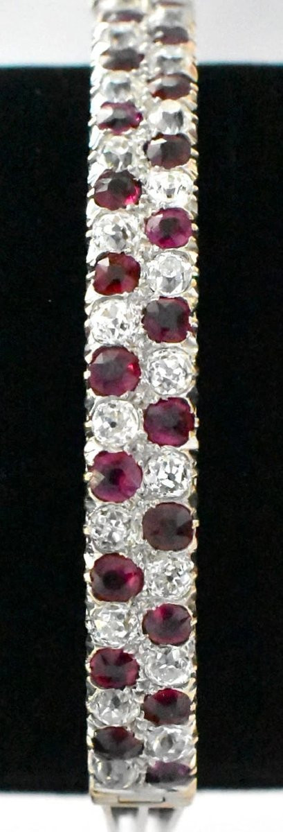 French Belle époque 18ct White Gold 3 Ct Diamond & 4.5 Ct Ruby Bangle Ca 1900-photo-3