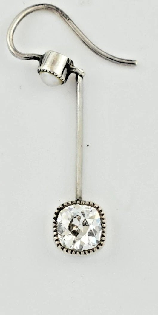 Paire de boucles d'oreilles pendantes en or géorgien, 1 carat, diamant et perle de rocaille-photo-2