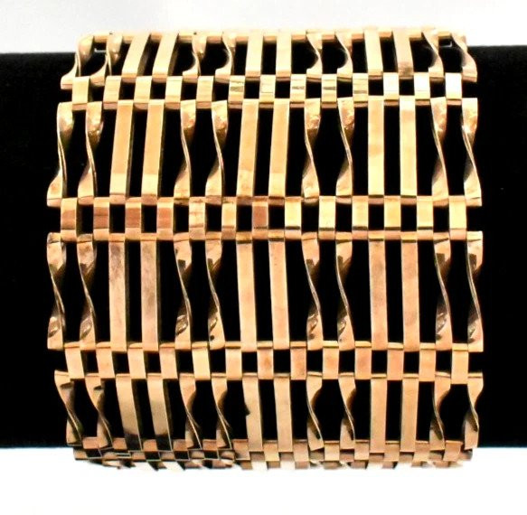 A Rare Vintage Extra Wide 9ct Rose Gold Rc. Co 14 Bar Gate Link Bracelet-photo-2