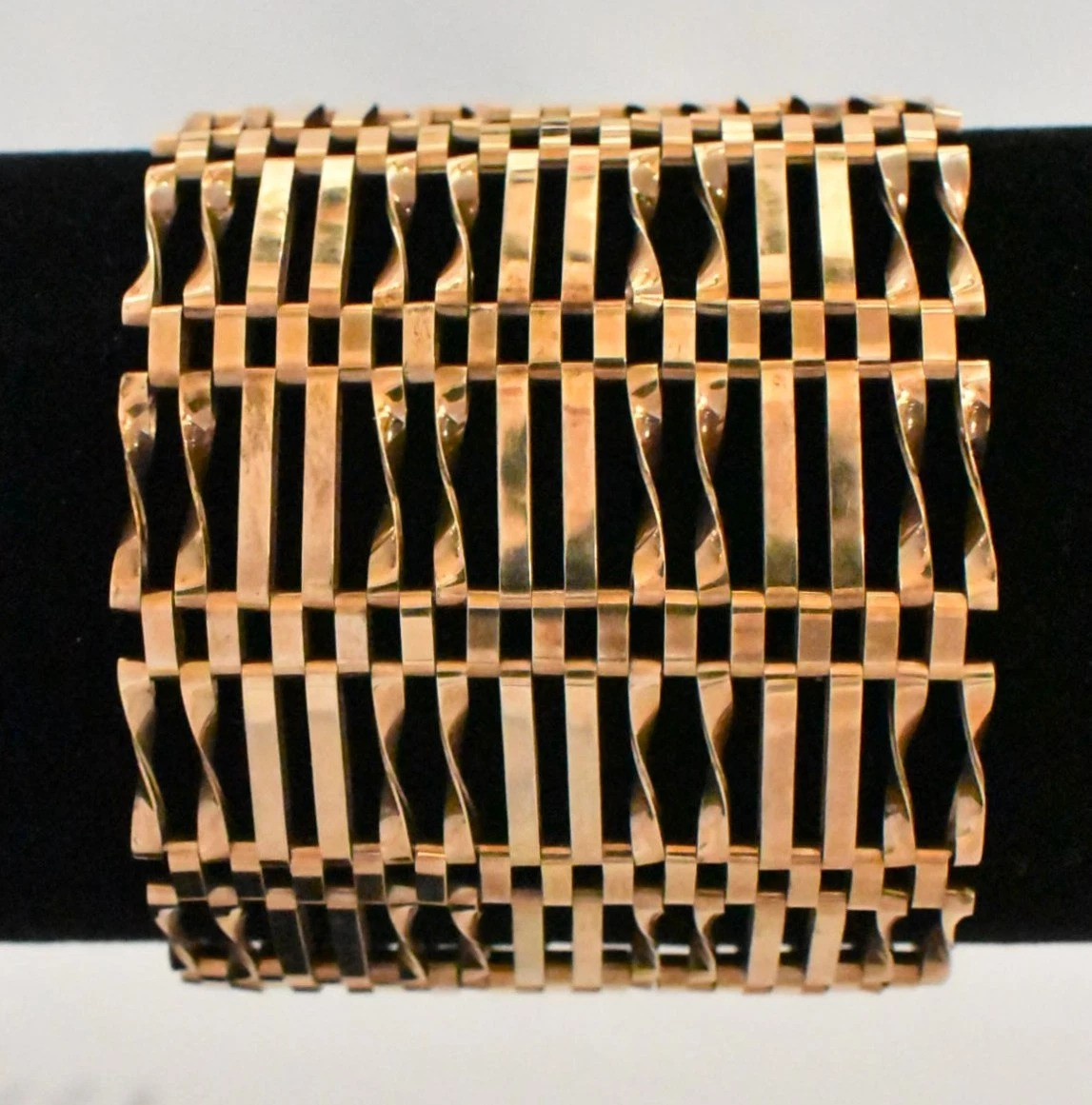 A Rare Vintage Extra Wide 9ct Rose Gold Rc. Co 14 Bar Gate Link Bracelet