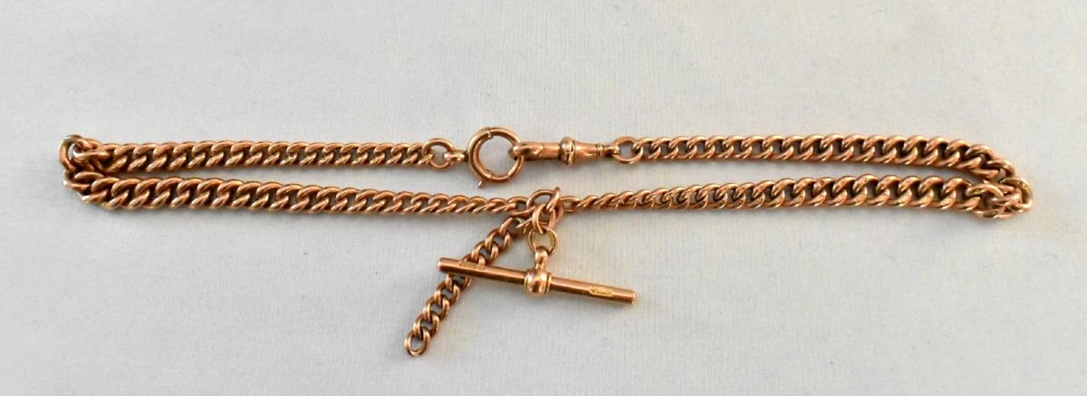 Antique 9ct Gold Graduated Curb Link Double Albert Watch Chain-photo-3