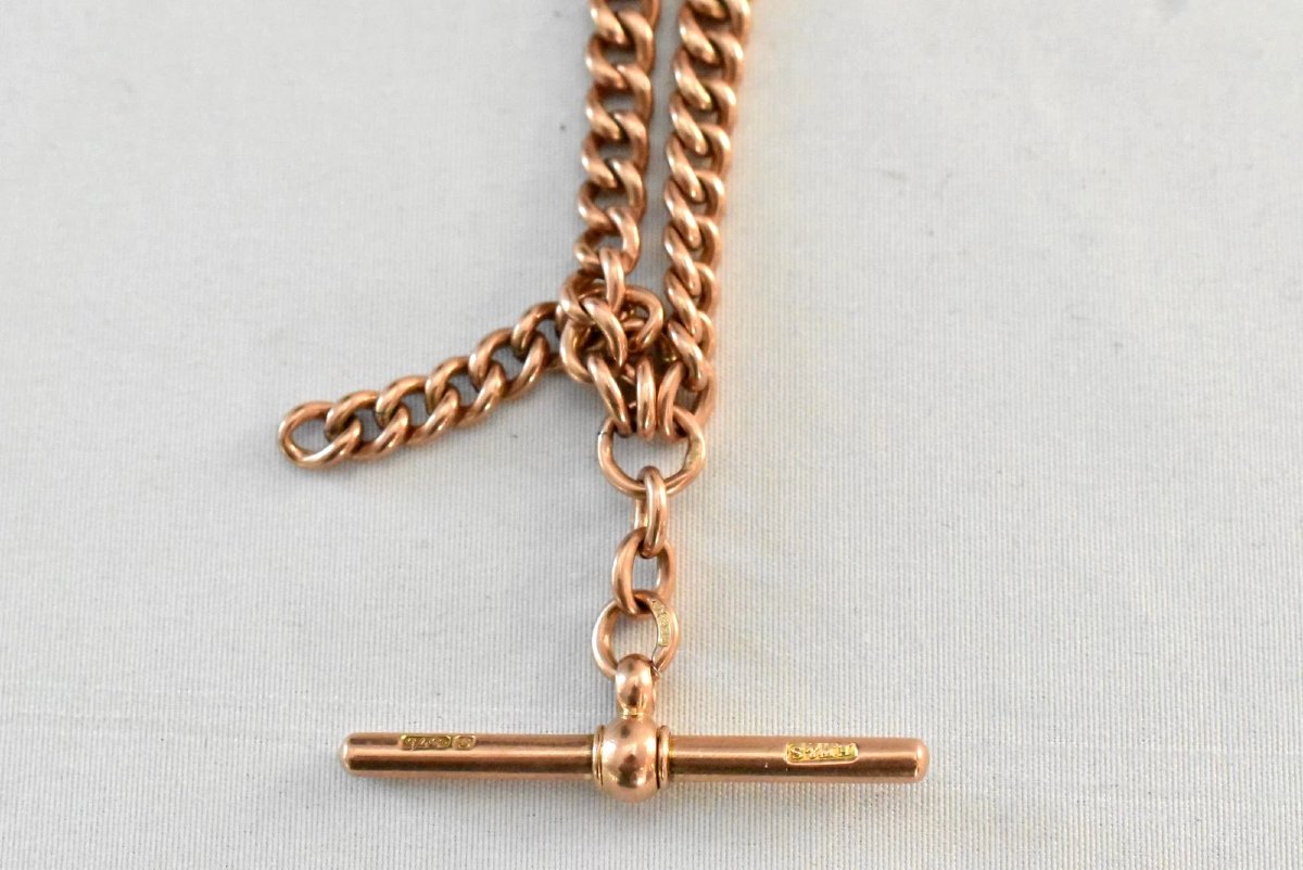 Antique 9ct Gold Graduated Curb Link Double Albert Watch Chain-photo-4