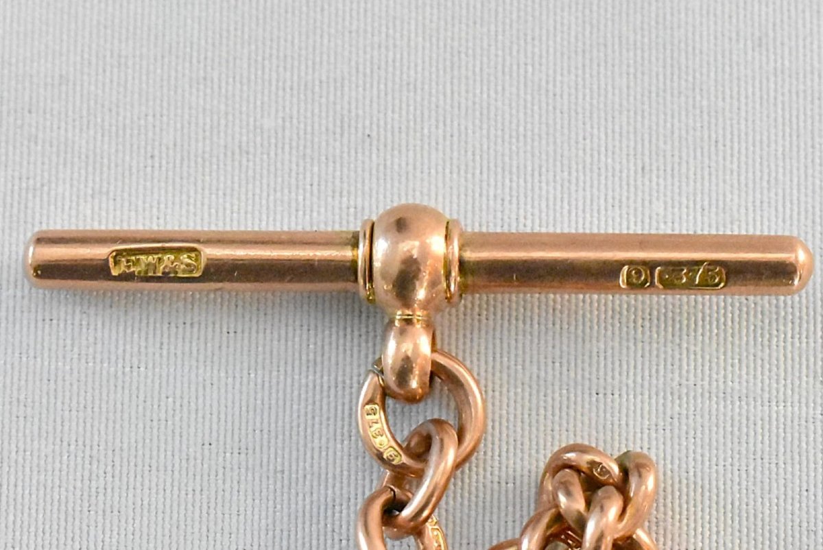 Antique 9ct Gold Graduated Curb Link Double Albert Watch Chain-photo-1